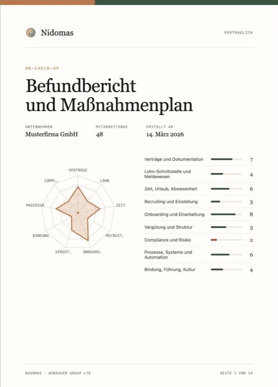 Titelseite eines Beispiel-Befundberichts mit Netzdiagramm